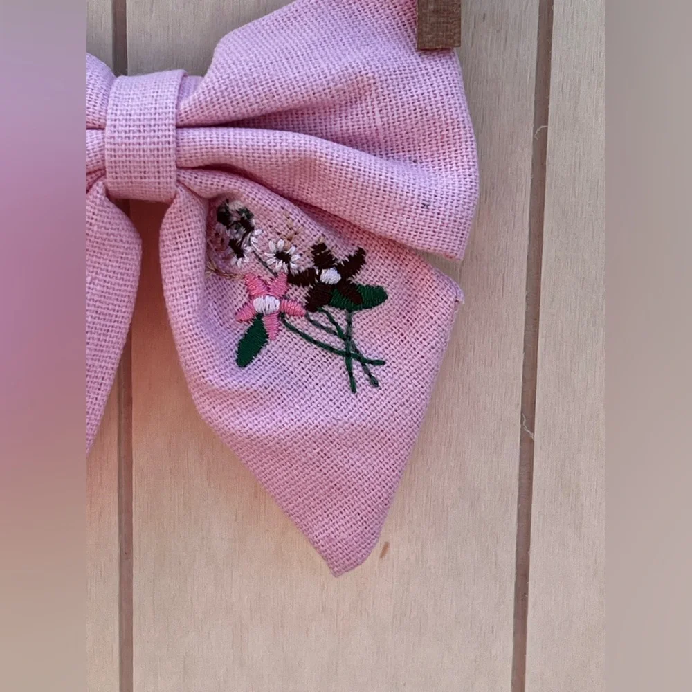 Flower Embroidered Hair Bow For Kids